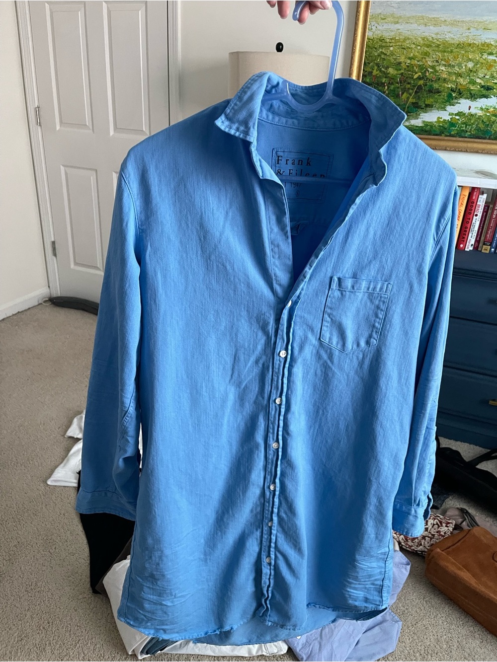 Frank & Eileen Mary Dress Pool Blue Long-Sleeve Button Shirt Dress